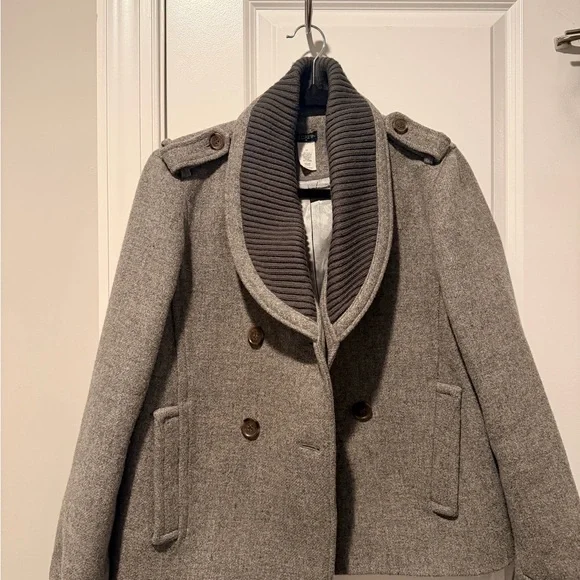 J. Crew Gray Pea Coat with Brown Buttons - Picture 4 of 5
